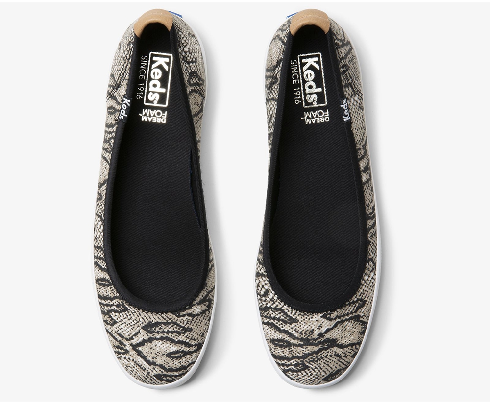 Slip On Γυναικεια - Keds Bryn Snake - Λευκα/Μαυρα - GXDTR1245